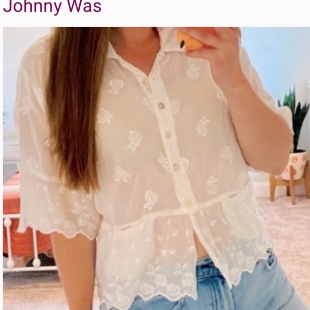 Johnny Was ivory Floral Button Down Shirt